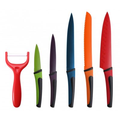 Messerset 6-teilig Messer-Set Küchenmesser Kochmesser bunt farbig Sparschäler | 7422 / EAN:6924691303117