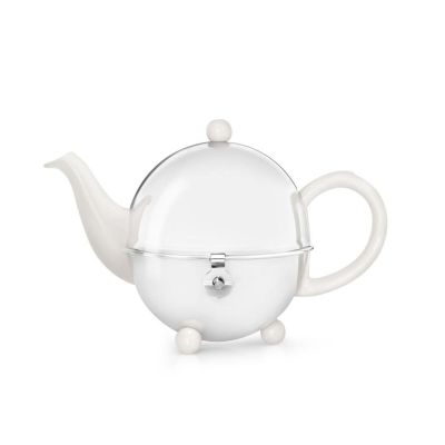Teekanne Cosy 0,5 l Kanne Edelstahl Porzellan weiß Teefilter Teehaube Teapot Metallhaube | 2721 / EAN:8711871025505