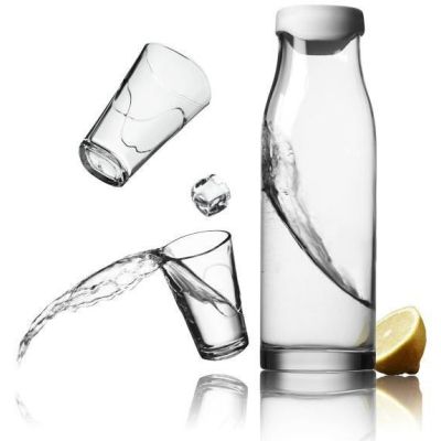 Wasserkaraffe mit 2 Gläser weiß Wasserflasche Glas Set Karaffe Glaskaraffe Wasserkrug Wasserbehälter | 3137 / EAN:5709262948475
