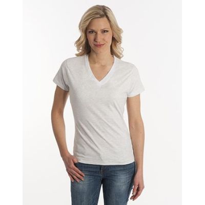 Damen T-Shirt Flash-Line, V-Neck, asche, Grösse XL | 100104-400-12 / EAN:0651650570063